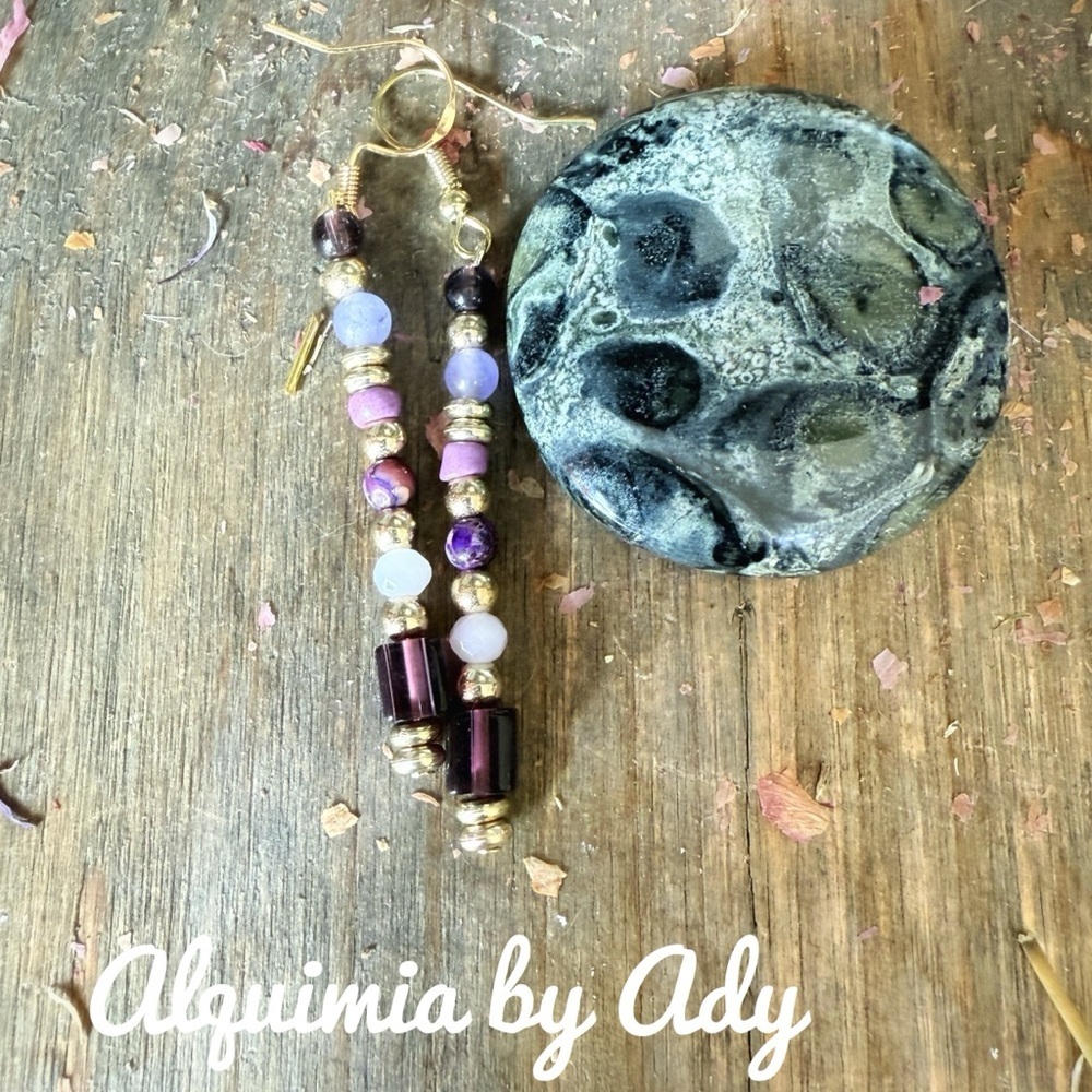 Alquimia Gold and Purple gemstones Beaded Earrings